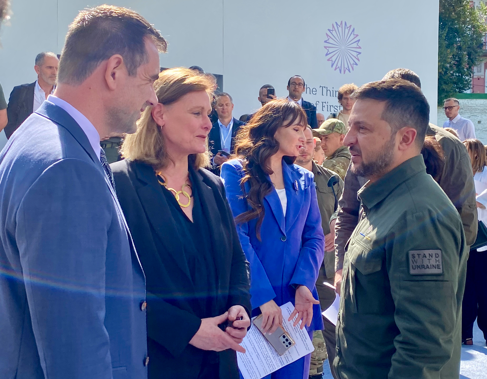 Theirworld's President Justin van Fleet and Chair Sarah Brown meet Ukraine's President Volodymyr Zelenskyy during the third Summit of First Ladies and Gentlemen hosted in Kyiv, Ukraine on 6th September 2023.
